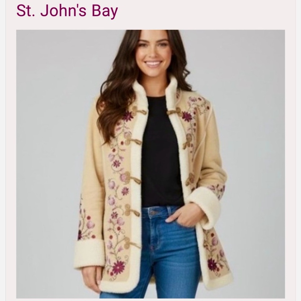 St. John's Bay Tan and Cream Teddy Jacket